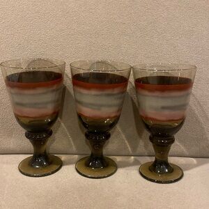 Setof 3 Libbey Nova Brown Goblets Glasses Stem Brown Gray Rusted 7" great cond.